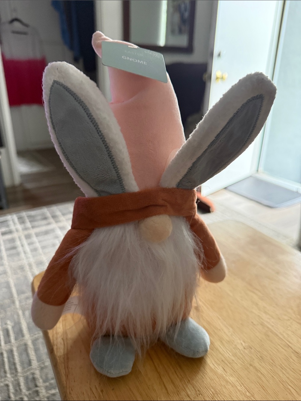 Plush Bunny Gnome Accent - Pink, Rust, Gray